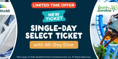 SeaWorld Parks Single Visit You Choose Ticket - One day at your choice of either SeaWorld Orlando, Aquatica or Busch Gardens Tampa Bay