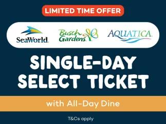 SeaWorld Parks Single Visit You Choose Ticket - One day at your choice of either SeaWorld Orlando, Aquatica or Busch Gardens Tampa Bay