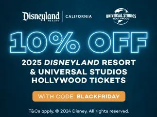 10% off Disneyland California and Universal Studios Hollywood Tickets with code BLACKFRIDAY