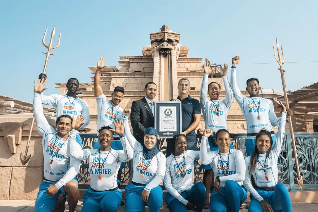 Atlantis Aquaventure Awarded Guinness World Record 10 lifeguards and the Vice President of Aquaventure being awarded the Guinness World Record