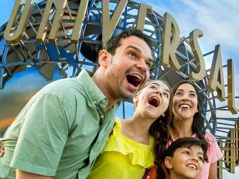 Family in front of Universal Studios Hollywood Globe