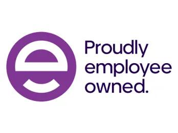 Proudly Employee Owned Proudly employee owned logo with a purple circle and e in the middle
